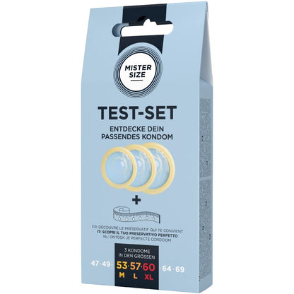 MISTER SIZE - SET DI PROVA 3 PRESERVATIVI DI MISURE DIVERSE + METRO A NASTRO - MISTER SIZE | Lingerie Harness Boutique