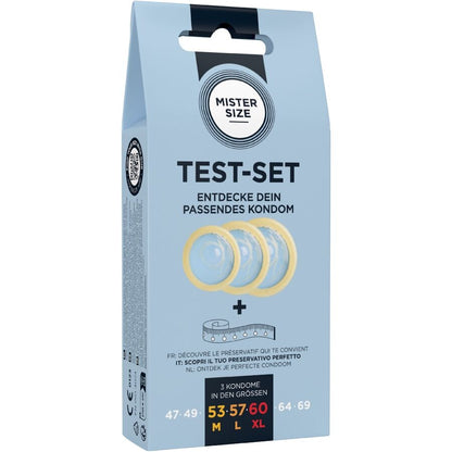 MISTER SIZE - SET DI PROVA 3 PRESERVATIVI DI MISURE DIVERSE + METRO A NASTRO - MISTER SIZE | Lingerie Harness Boutique