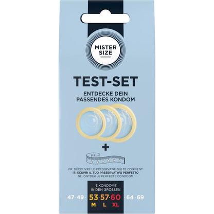 MISTER SIZE - SET DI PROVA 3 PRESERVATIVI DI MISURE DIVERSE + METRO A NASTRO - MISTER SIZE | Lingerie Harness Boutique