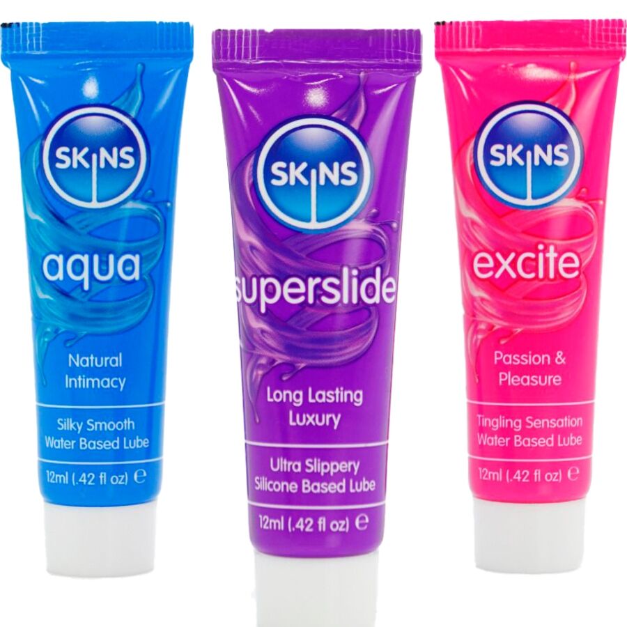 SKINS - KIT LUBRIFICANTI VITALI AQUA, SUPERSLIDE & EXCITE 3 x 12 ML - SKINS | Lingerie Harness Boutique