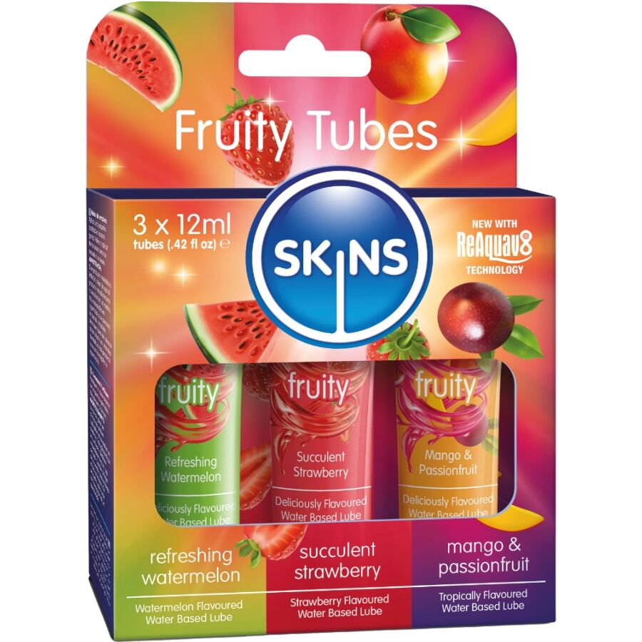 SKINS - KIT LUBRIFICANTI ALLA FRUTTA LUBRIFICANTI ALL'ANGURIA, ALLA FRAGOLA E AL MANGO 3 x 12 ML - SKINS | Lingerie Harness Boutique