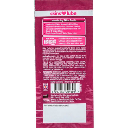 SKINS - EXCITE LUBRIFICANTE A BASE D'ACQUA MONODOSE 5 ML - SKINS | Lingerie Harness Boutique