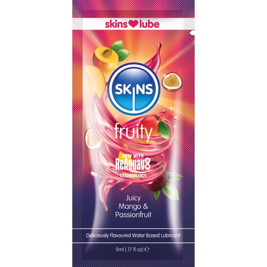 SKINS - LUBRIFICANTE FRUTTATO A BASE D'ACQUA MANGO E FRUTTO DELLA PASSIONE MONODOSE 5 ML - SKINS | Lingerie Harness Boutique
