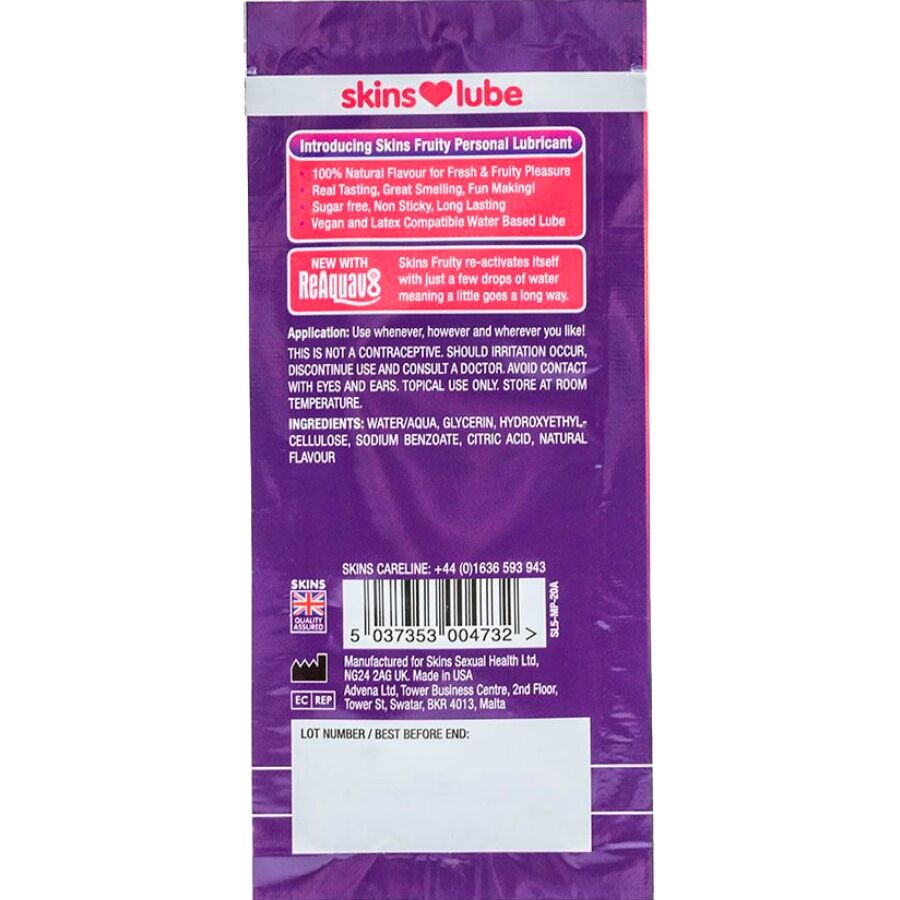 SKINS - LUBRIFICANTE FRUTTATO A BASE D'ACQUA MANGO E FRUTTO DELLA PASSIONE MONODOSE 5 ML - SKINS | Lingerie Harness Boutique