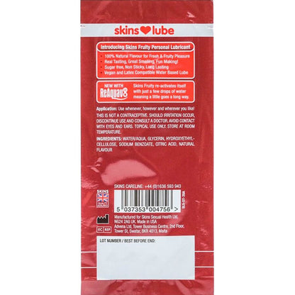 SKINS - LUBRIFICANTE FRUTTATO A BASE D'ACQUA FRAGOLA MONODOSE 5 ML - SKINS | Lingerie Harness Boutique