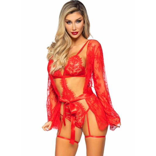 LEG AVENUE - 86123 SET VESTAGLIA TEDDY + GIARRETTIERA ROSSO TAGLIA S - LEG AVENUE SETS | Lingerie Harness Boutique