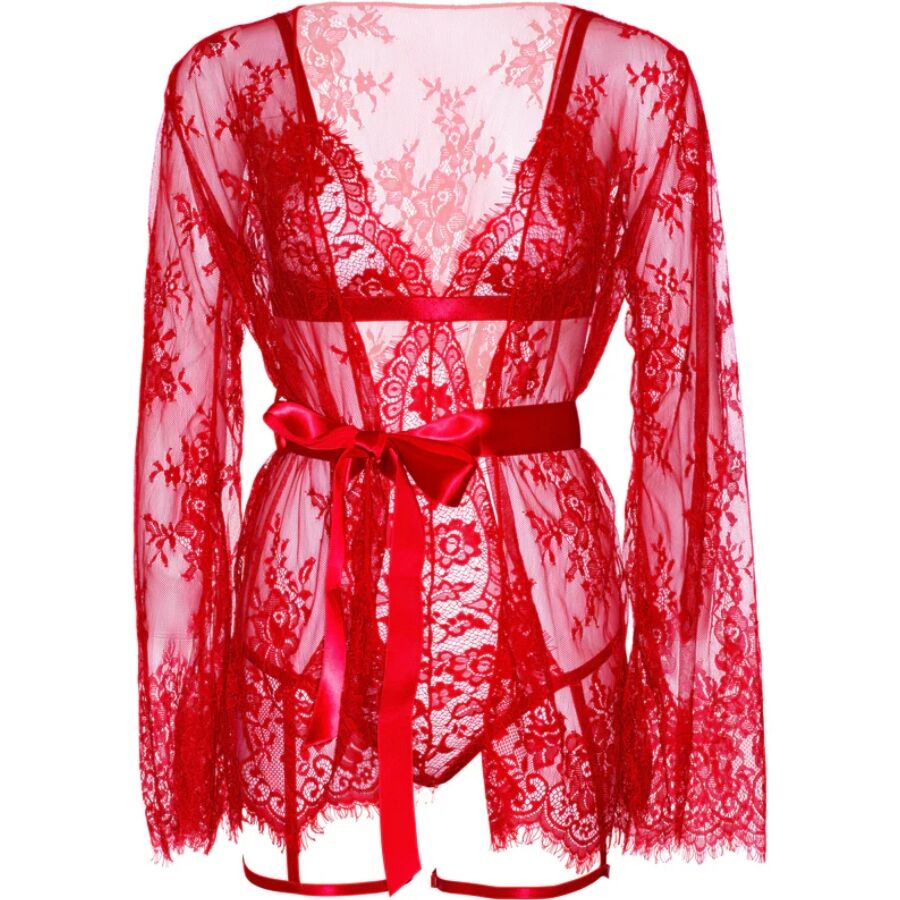 LEG AVENUE - 86123 SET VESTAGLIA TEDDY + GIARRETTIERA ROSSO TAGLIA S - LEG AVENUE SETS | Lingerie Harness Boutique