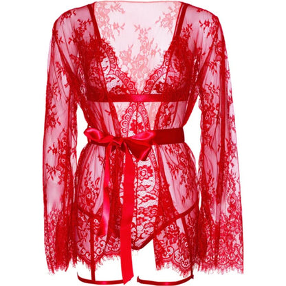 LEG AVENUE - 86123 SET VESTAGLIA TEDDY + GIARRETTIERA ROSSO TAGLIA S - LEG AVENUE SETS | Lingerie Harness Boutique