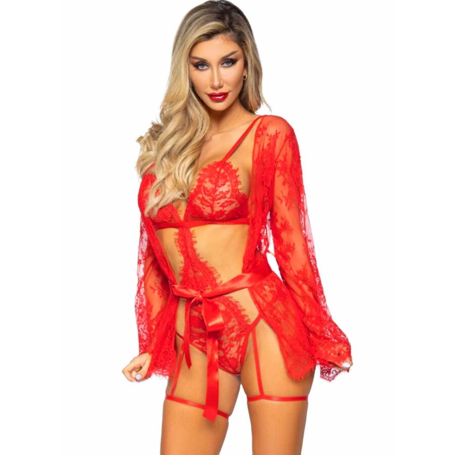 LEG AVENUE - 86123 SET VESTAGLIA TEDDY + GIARRETTIERA ROSSO TAGLIA S - LEG AVENUE SETS | Lingerie Harness Boutique