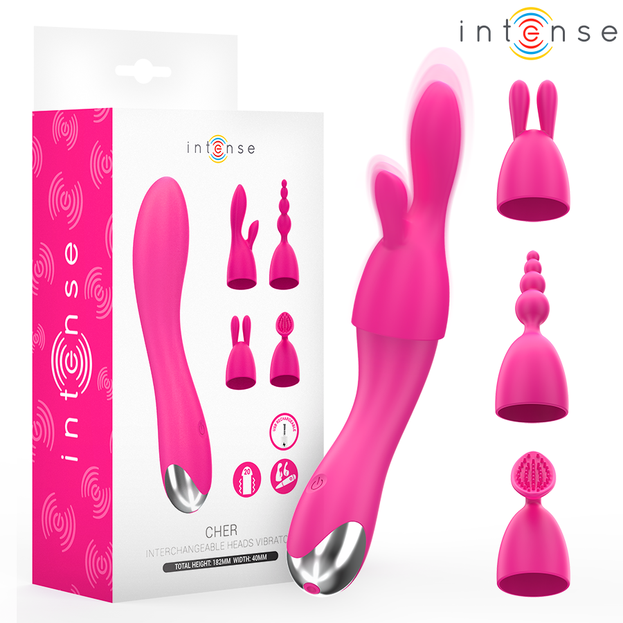 INTENSE - VIBRATORE CHER CON 20 MODALITÀ E TESTINE INTERCAMBIABILI - INTENSE FUN | Lingerie Harness Boutique