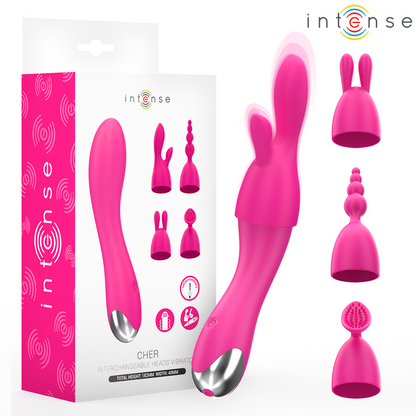 INTENSE - VIBRATORE CHER CON 20 MODALITÀ E TESTINE INTERCAMBIABILI - INTENSE FUN | Lingerie Harness Boutique