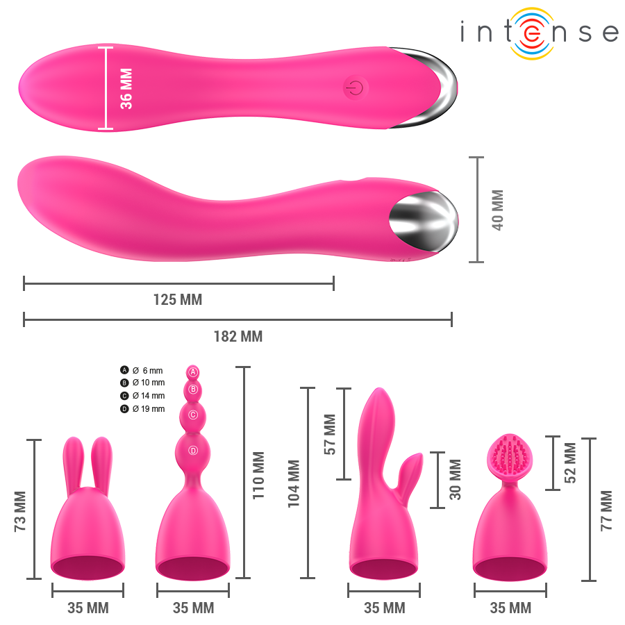 INTENSE - VIBRATORE CHER CON 20 MODALITÀ E TESTINE INTERCAMBIABILI - INTENSE FUN | Lingerie Harness Boutique