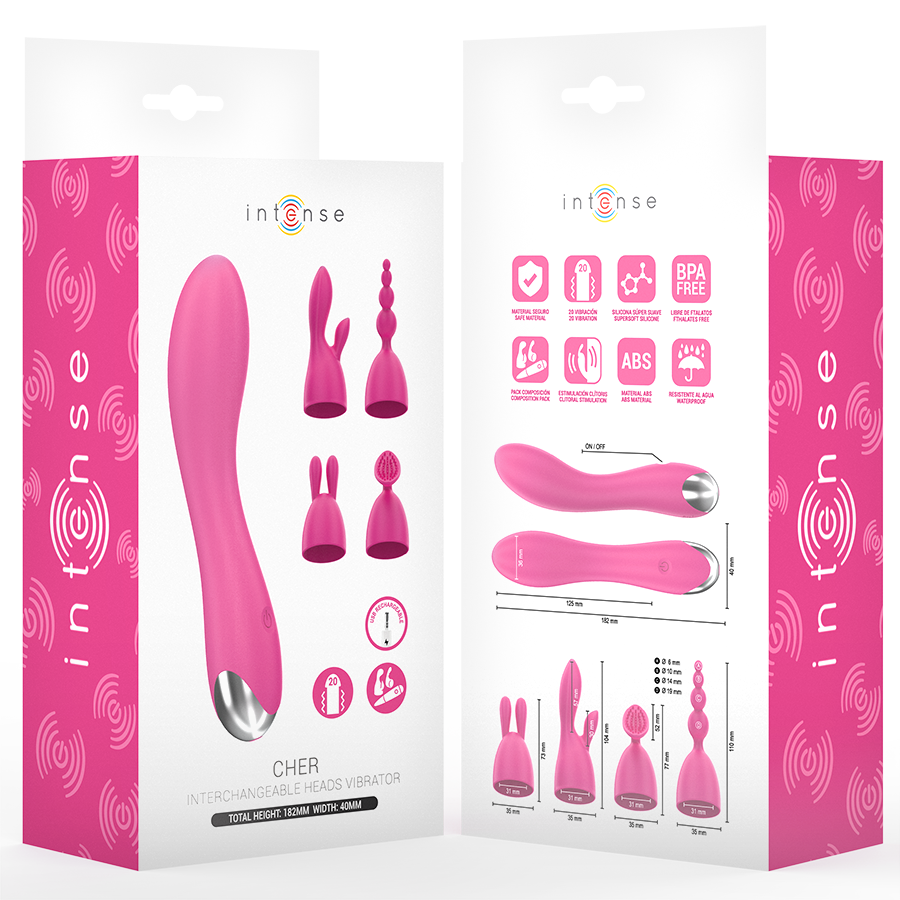 INTENSE - VIBRATORE CHER CON 20 MODALITÀ E TESTINE INTERCAMBIABILI - INTENSE FUN | Lingerie Harness Boutique