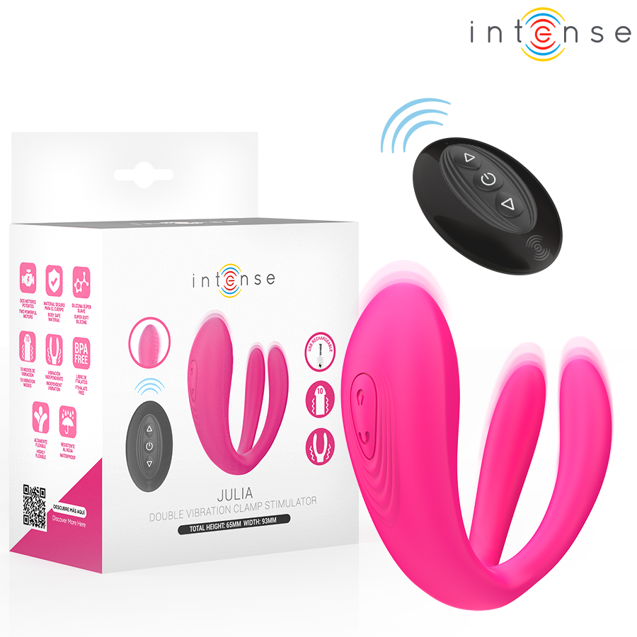 INTENSE - JULIA DOPPIO VIBRATORE STIMOLATORE A MORSETTO CON TELECOMANDO - INTENSE COUPLES TOYS | Lingerie Harness Boutique