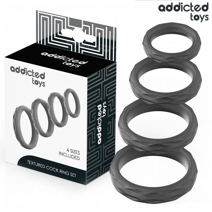 ADDICTED TOYS - SET DI ANELLI PER IL PENE TESTURIZZATI 4 MISURE - ADDICTED TOYS | Lingerie Harness Boutique