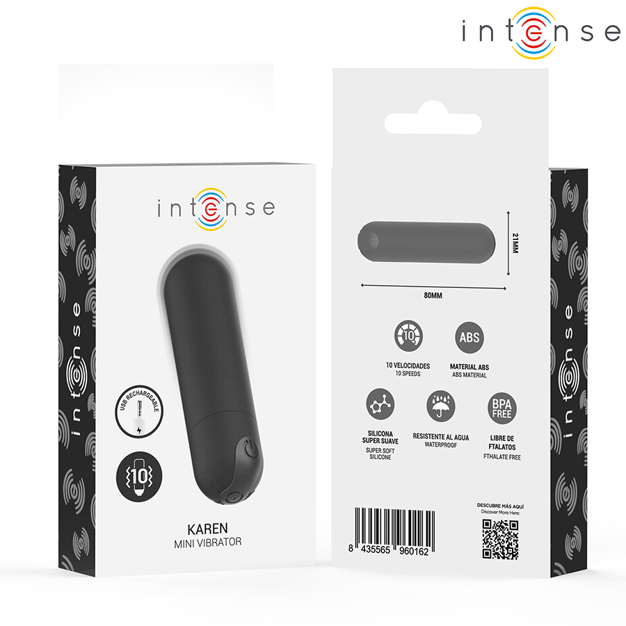 INTENSE - KAREN MINI PROIETTILE VIBRANTE RICARICABILE NERO - INTENSE FUN TOYS | Lingerie Harness Boutique