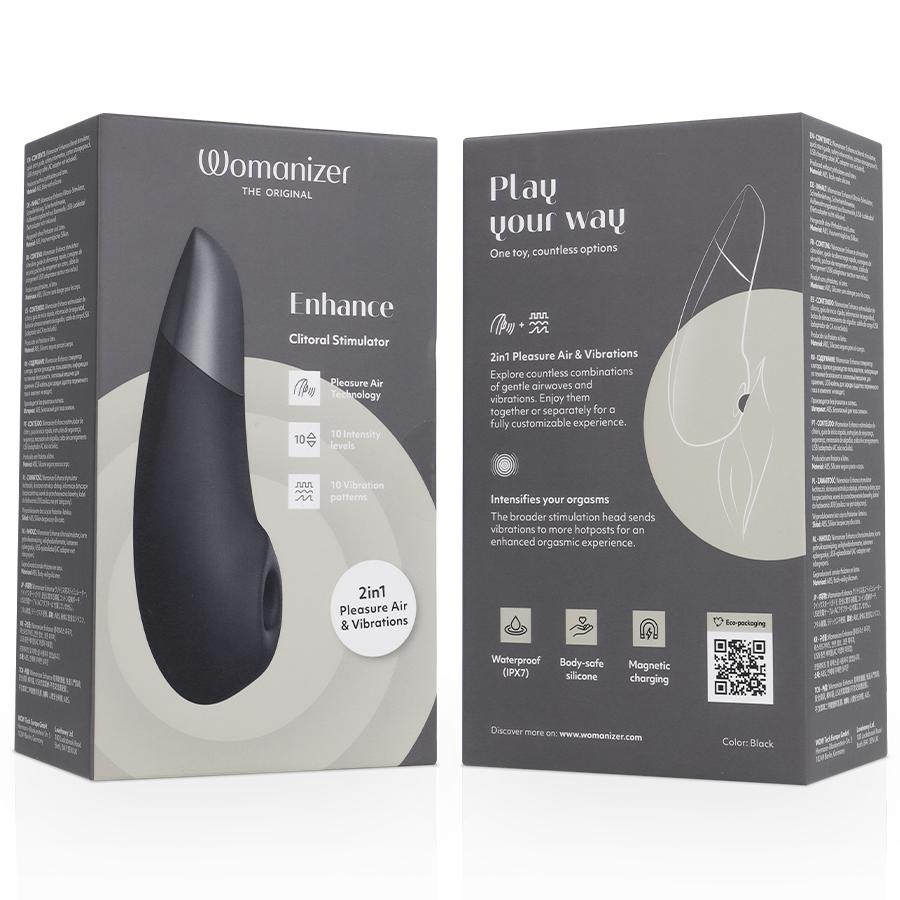 WOMANIZER - STIMOLATORE CLITORIDEO ENHANCE NERO - WOMANIZER | Lingerie Harness Boutique
