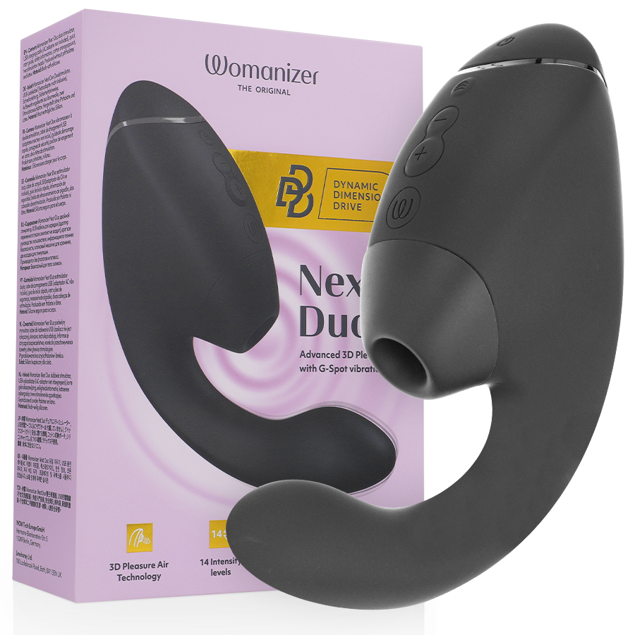 WOMANIZER - DUO NEXT STIMOLATORE DOPPIO CLITORIDEO E PUNTO G NERO - WOMANIZER | Lingerie Harness Boutique