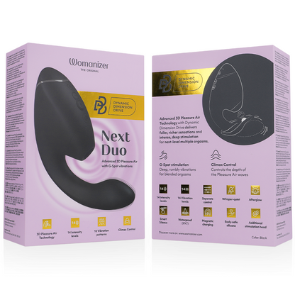 WOMANIZER - DUO NEXT STIMOLATORE DOPPIO CLITORIDEO E PUNTO G NERO - WOMANIZER | Lingerie Harness Boutique