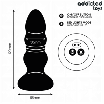 ADDICTED TOYS - TAPPO ANALE ROTANTE E VIBRANTE, LUCE LED, TELECOMANDO - ADDICTED TOYS | Lingerie Harness Boutique
