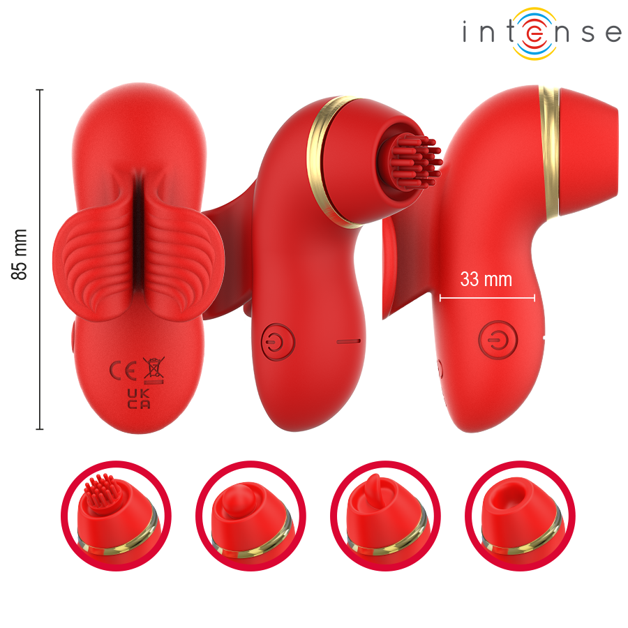 INTENSE - STIMOLATORE PATTY CON 4 TESTINE, ASPIRAZIONE, COLPIMENTO, SOLLETICO E LECCA - INTENSE FUN | Lingerie Harness Boutique