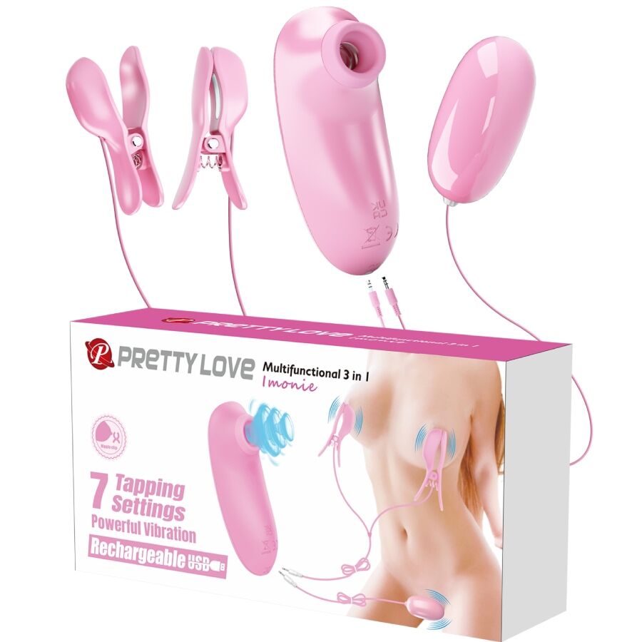 PRETTY LOVE - IMONIE SET MULTIFUNZIONALE 3 IN 1 CON VENTOSA, CAPEZZOLI E CLITORIDE - FUN TOYS | Lingerie Harness Boutique