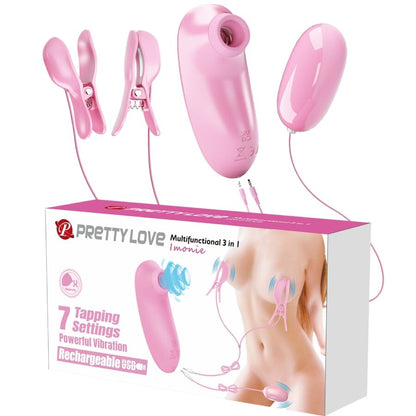 PRETTY LOVE - IMONIE SET MULTIFUNZIONALE 3 IN 1 CON VENTOSA, CAPEZZOLI E CLITORIDE - FUN TOYS | Lingerie Harness Boutique