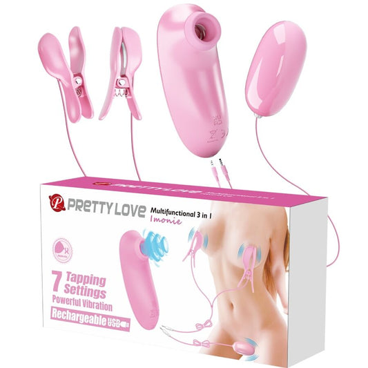 PRETTY LOVE - IMONIE SET MULTIFUNZIONALE 3 IN 1 CON VENTOSA, CAPEZZOLI E CLITORIDE - FUN TOYS | Lingerie Harness Boutique