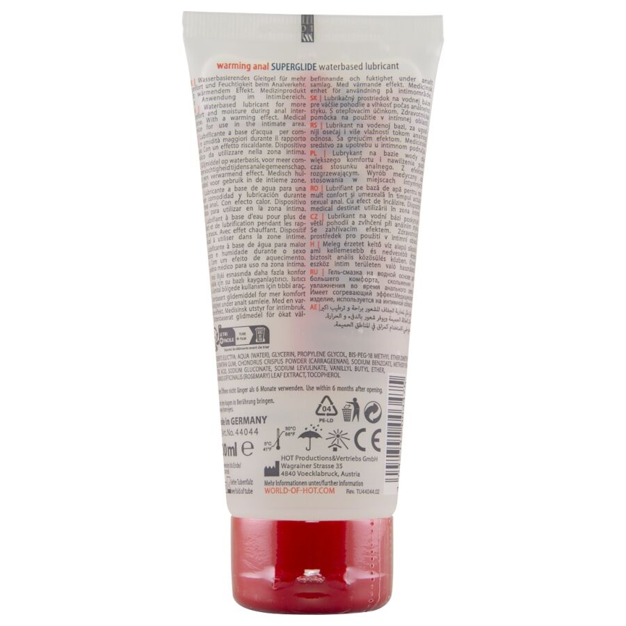 HOT - ANAL SUPERGLIDE LUBRIFICANTE LIQUIDO RISCALDANTE A BASE D'ACQUA 100 ML - HOT | Lingerie Harness Boutique