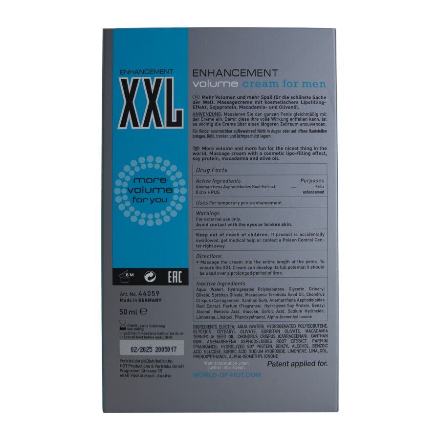 HOT - CREMA ESSENZIALE XXL PER UOMO 50 ML - HOT | Lingerie Harness Boutique