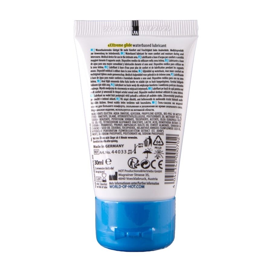 HOT - EXXTREME GLIDE LUBRIFICANTE A BASE D'ACQUA + OLIO COMFORT A+ 30 ML - HOT | Lingerie Harness Boutique
