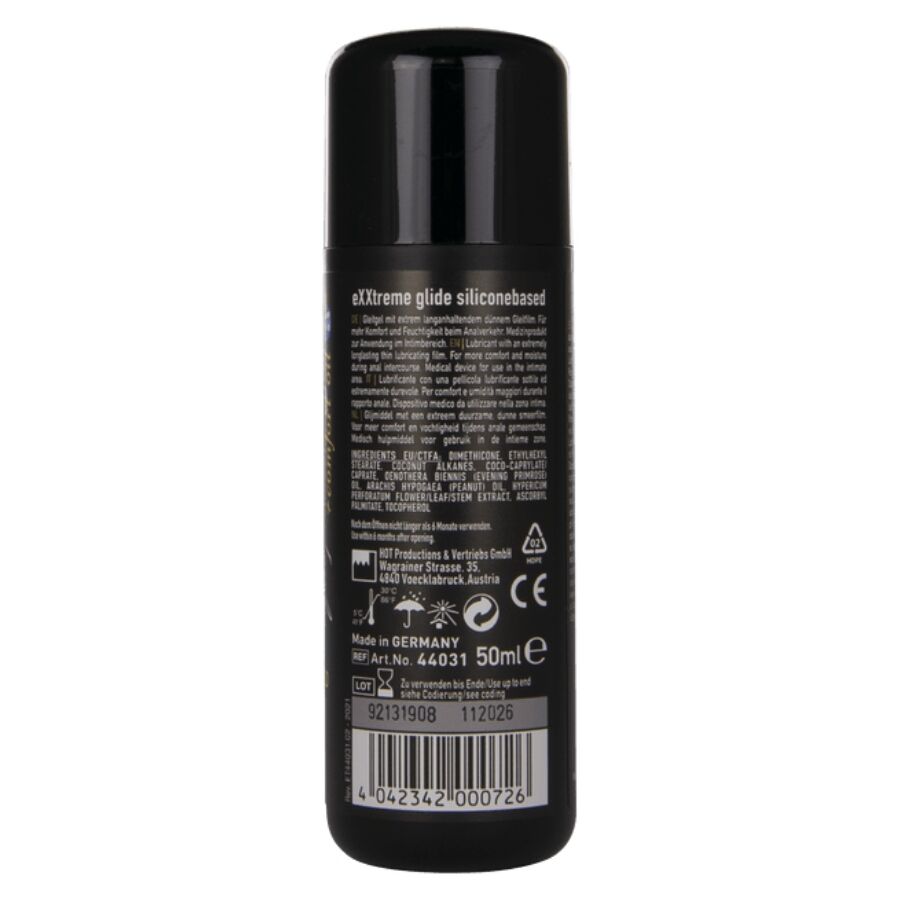 HOT - EXXTREME GLIDE LUBRIFICANTE A BASE DI SILICONE + OLIO COMFORT A+ 50 ML - HOT | Lingerie Harness Boutique