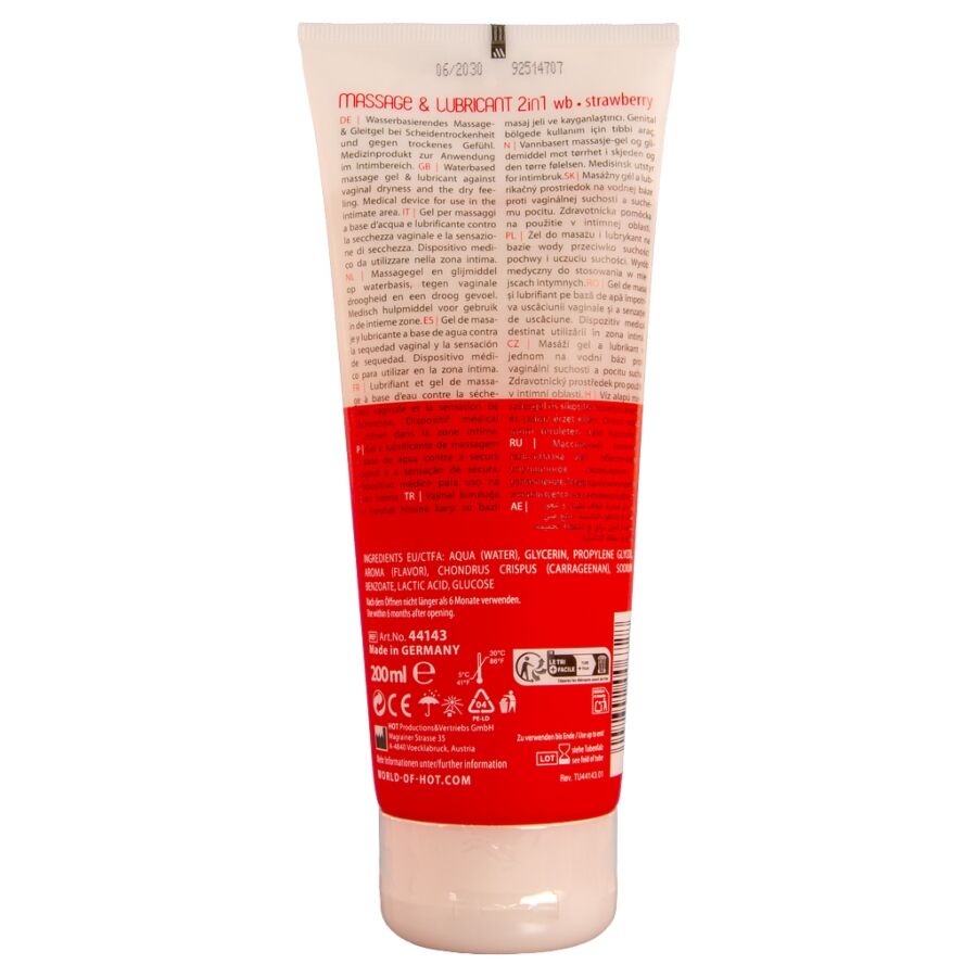 HOT - MASSAGE & GLIDE GEL 2IN1 FRAGOLA 200 ML - HOT | Lingerie Harness Boutique