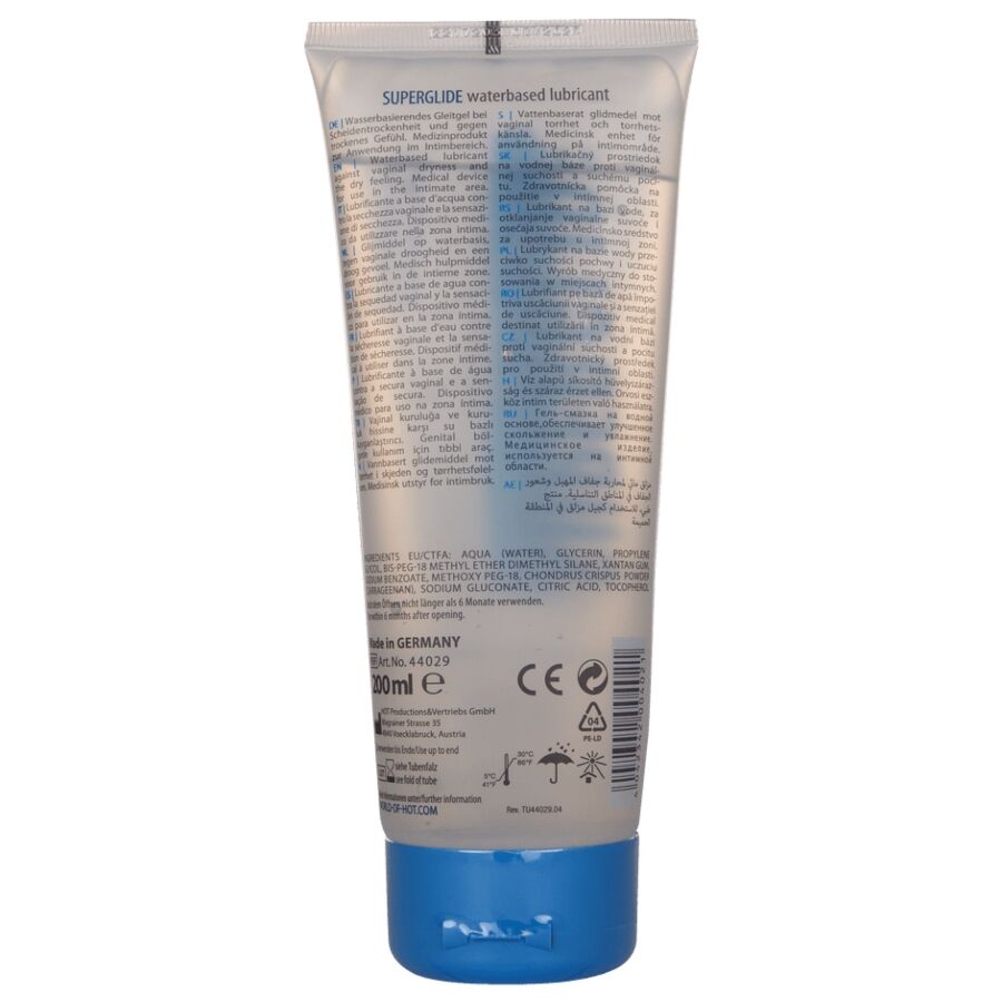 HOT - SUPERGLIDE LIQUID PLEASURE LUBRIFICANTE A BASE D'ACQUA 200 ML - HOT | Lingerie Harness Boutique
