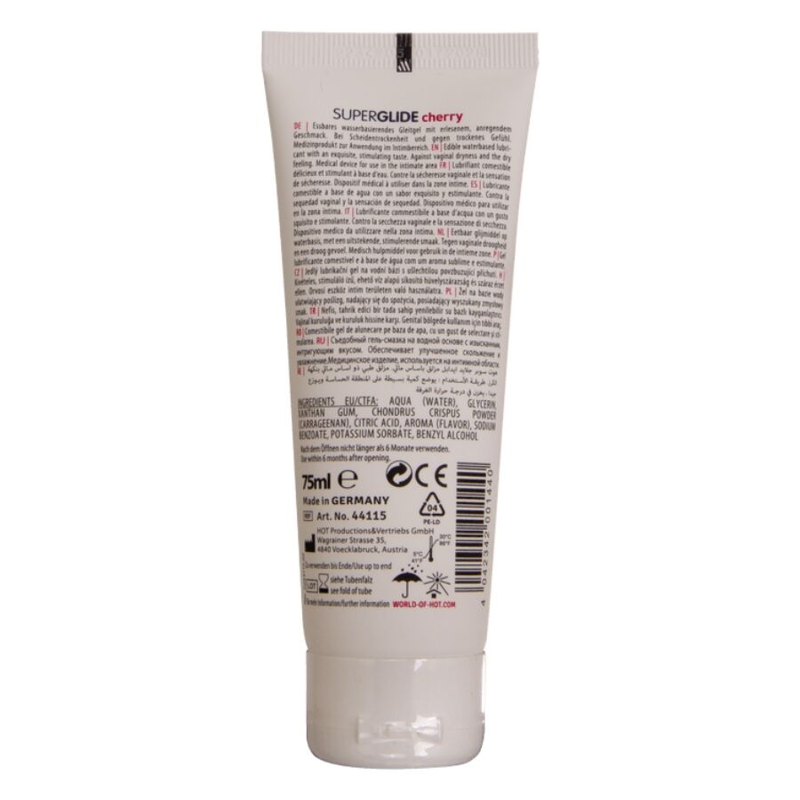 HOT - SUPERGLIDE LUBRIFICANTE COMMESTIBILI A BASE D'ACQUA CILIEGIA 75 ML - HOT | Lingerie Harness Boutique