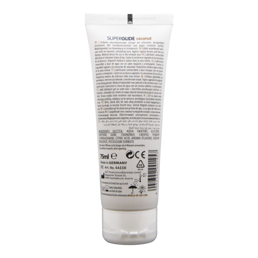 HOT - SUPERGLIDE LUBRIFICANTE COMMESTIBILI A BASE D'ACQUA DI COCCO 75 ML - HOT | Lingerie Harness Boutique