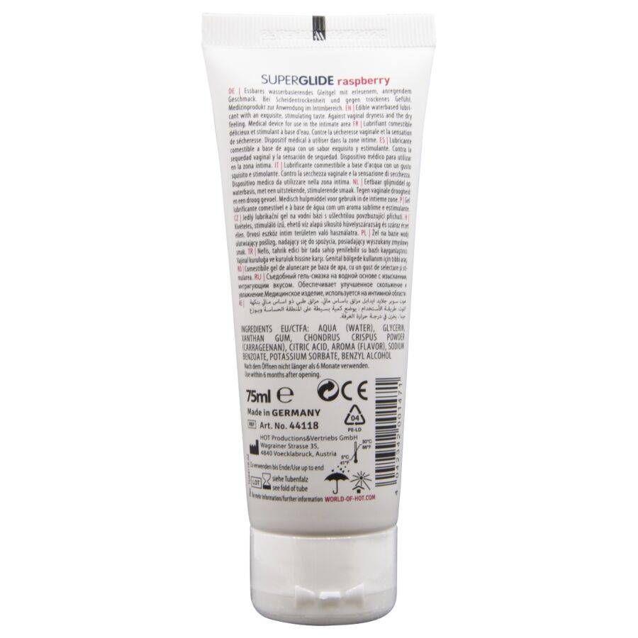 HOT - SUPERGLIDE LUBRIFICANTE COMMESTIBILI A BASE D'ACQUA LAMPONE 75 ML - HOT | Lingerie Harness Boutique