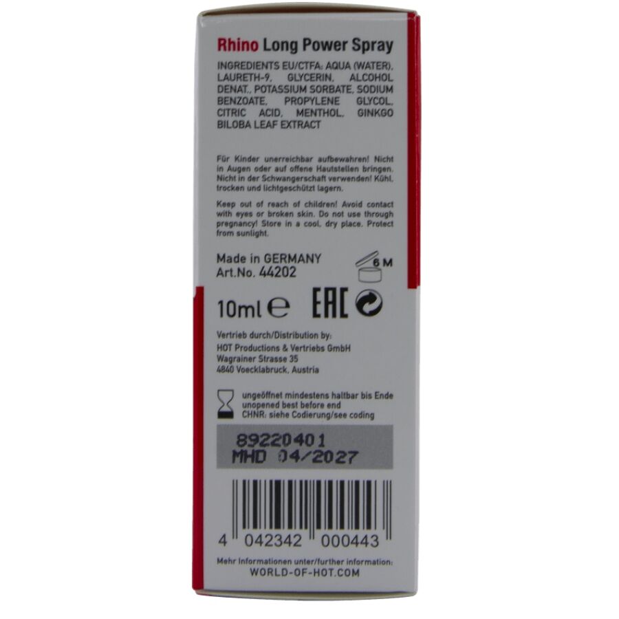 HOT - RHINO SPRAY A LUNGA POTENZA 10 ML - HOT | Lingerie Harness Boutique