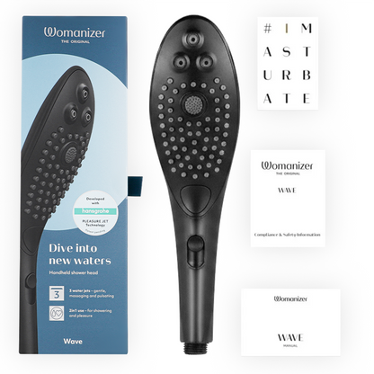 WOMANIZER - SOFFIONE DOCCIA STIMOLANTE CLITORIDEO WAVE NERO - WOMANIZER | Lingerie Harness Boutique
