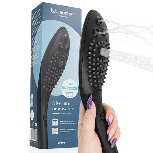 WOMANIZER - SOFFIONE DOCCIA STIMOLANTE CLITORIDEO WAVE NERO - WOMANIZER | Lingerie Harness Boutique