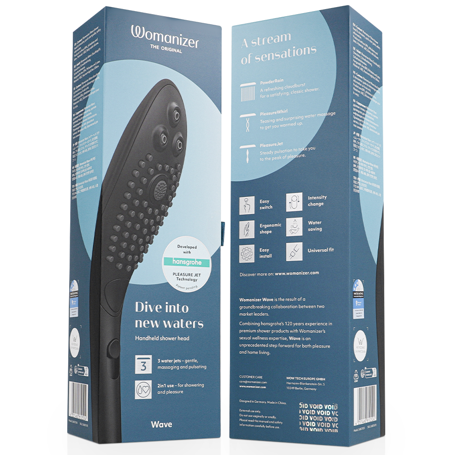 WOMANIZER - SOFFIONE DOCCIA STIMOLANTE CLITORIDEO WAVE NERO - WOMANIZER | Lingerie Harness Boutique
