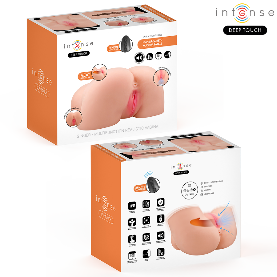 INTENSE DEEP TOUCH - MASTURBATORE VAGINALE GINGER CON EFFETTI DI ASPIRAZIONE, CALORE, VIBRAZIONE E VOCALE CON TELECOMANDO 5,3 KG - INTENSE BODIES & MASTURBATORS | Lingerie Harness Boutique