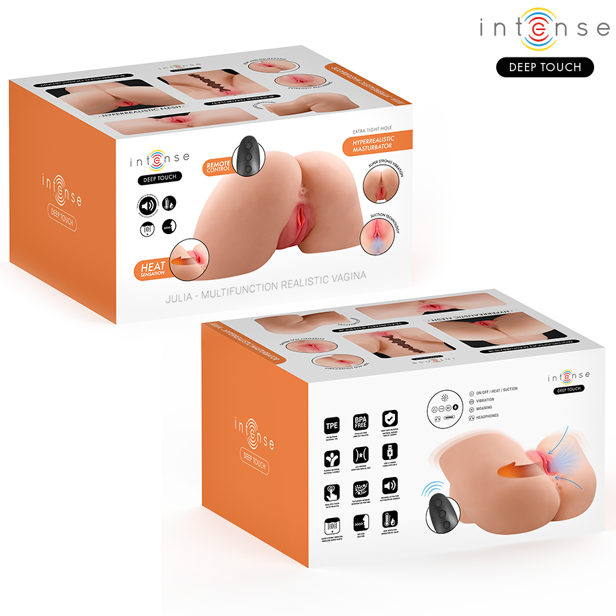 INTENSE DEEP TOUCH - JULIA MASTURBATORE VAGINALE CON ASPIRAZIONE, CALORE, VIBRAZIONE ED EFFETTI VOCALI CON TELECOMANDO 9 KG - INTENSE BODIES & MASTURBATORS | Lingerie Harness Boutique