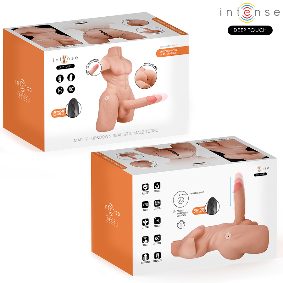 INTENSE DEEP TOUCH - MARTY TORSO CON ANO E DILDO REALISTICO CON SPINTA E VIBRAZIONE, TELECOMANDO, 6,2 KG - INTENSE BODIES & MASTURBATORS | Lingerie Harness Boutique