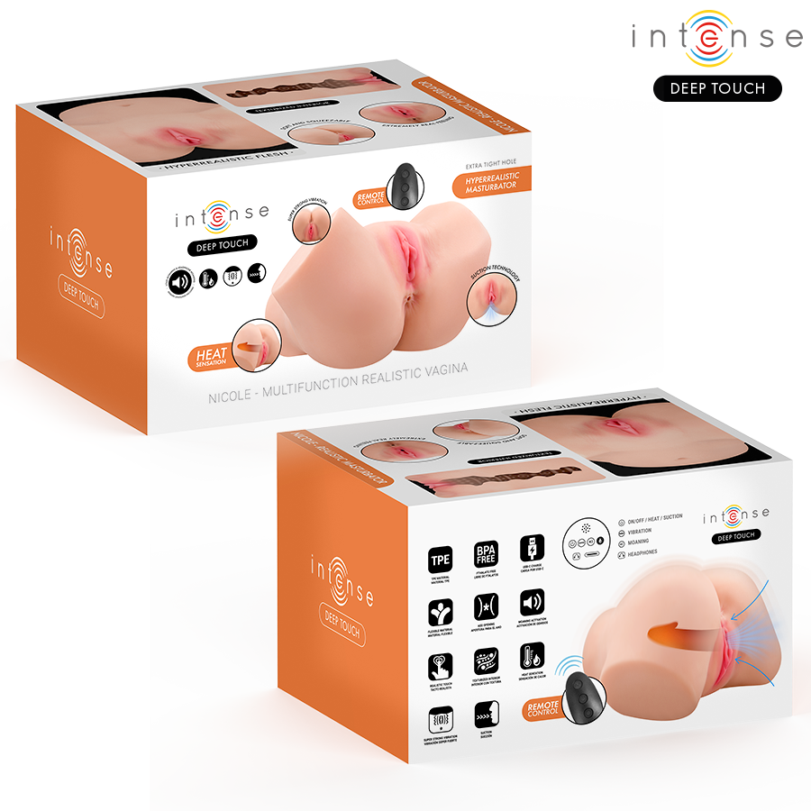 INTENSE DEEP TOUCH - NICOLE MASTURBATORE VAGINALE CON EFFETTI DI ASPIRAZIONE, CALORE, VIBRAZIONE E VOCALE CON TELECOMANDO 5,3 KG - INTENSE BODIES & MASTURBATORS | Lingerie Harness Boutique