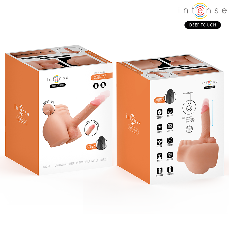 INTENSE DEEP TOUCH - TORSO RICHIE CON ANO E DILDO REALISTICO CON TELECOMANDO A SPINTA E VIBRAZIONE 4,7 KG - INTENSE BODIES & MASTURBATORS | Lingerie Harness Boutique