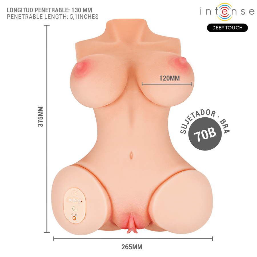 INTENSE DEEP TOUCH - VERO TORSO VAGINA CON EFFETTI DI ASPIRAZIONE, CALORE, VIBRAZIONE E VOCALE CON TELECOMANDO 5,5 KG - INTENSE BODIES & MASTURBATORS | Lingerie Harness Boutique