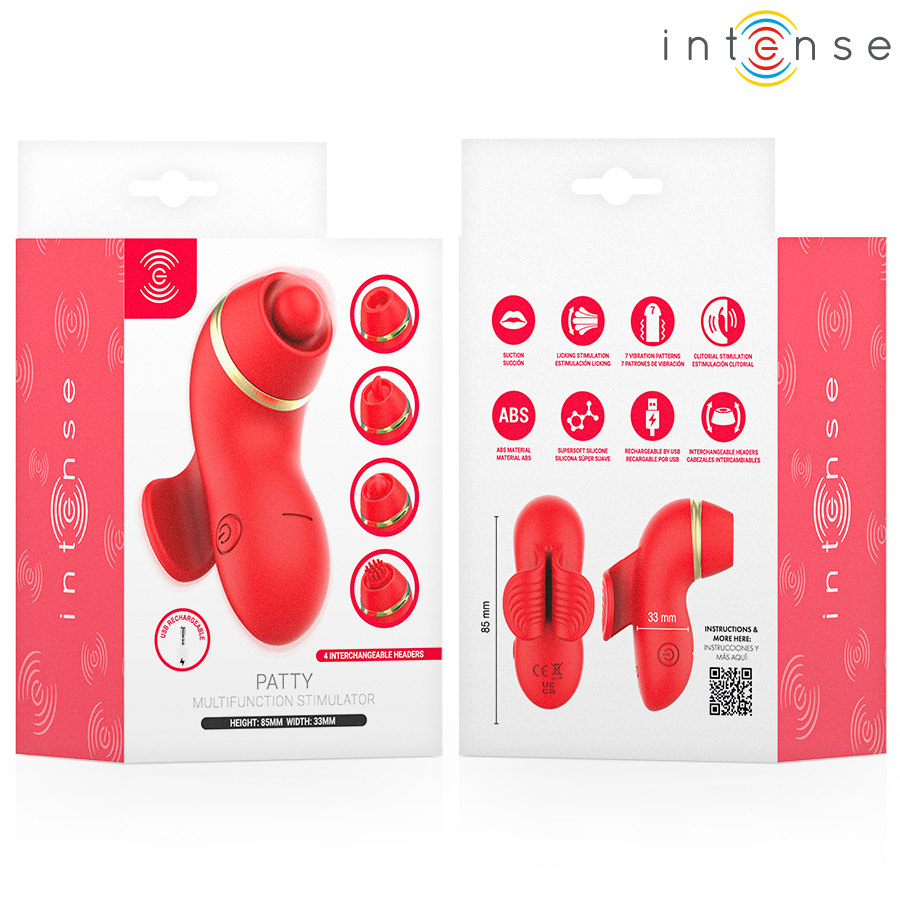 INTENSE - STIMOLATORE PATTY CON 4 TESTINE, ASPIRAZIONE, COLPIMENTO, SOLLETICO E LECCA - INTENSE FUN | Lingerie Harness Boutique