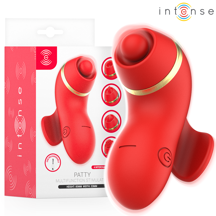 INTENSE - STIMOLATORE PATTY CON 4 TESTINE, ASPIRAZIONE, COLPIMENTO, SOLLETICO E LECCA - INTENSE FUN | Lingerie Harness Boutique