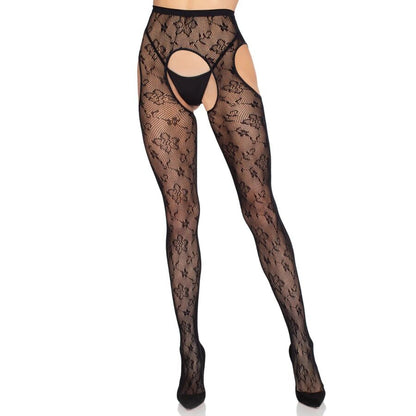 LEG AVENUE - COLLANT CON REGGICALZE BLOOM NET 1967 NERO - TAGLIA UNICA - LEG AVENUE HOSIERY | Lingerie Harness Boutique